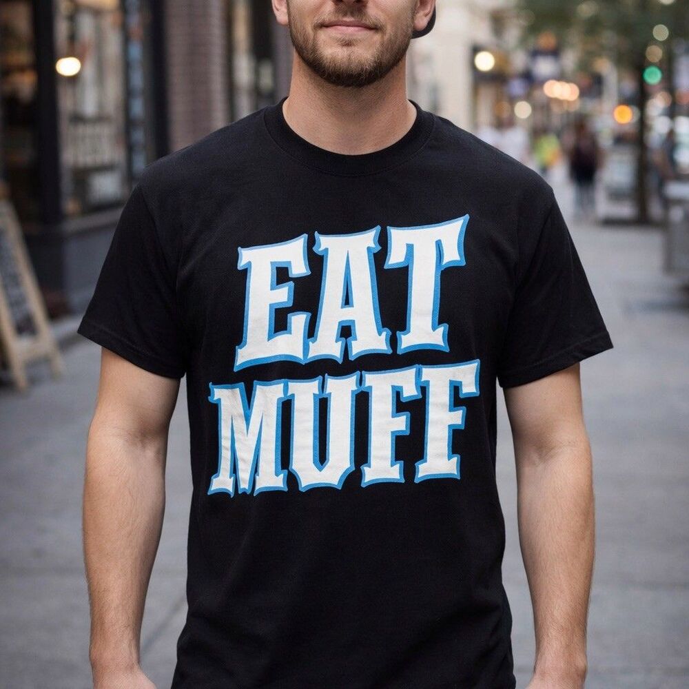 EAT MUFF Port & Company T-Shirt Unisex Size M Black Funny Graphic Print